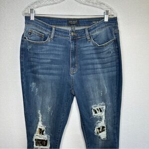 Judy Blue Skinny Fit Jeans 15/32 Blue Denim Raw Frayed Hem Stretchy Distressed